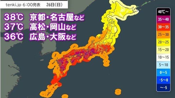 【悲報】九州～東海、体温超える暑さになる模様