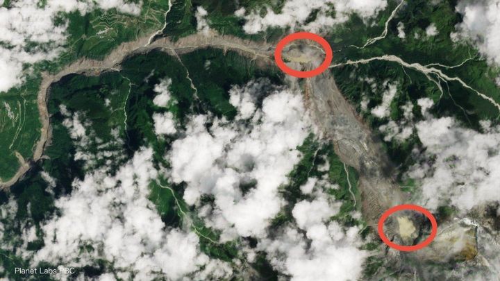 【衛星画像】ネパールの土石流跡地、せき止め湖が2つできてしまう