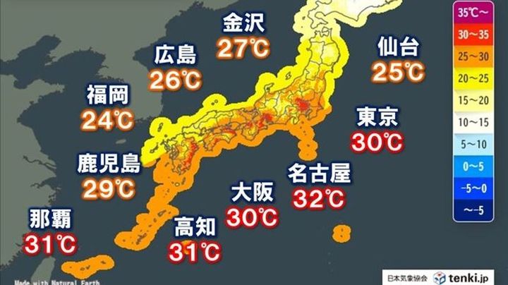 大阪・名古屋・東京 30℃以上予想